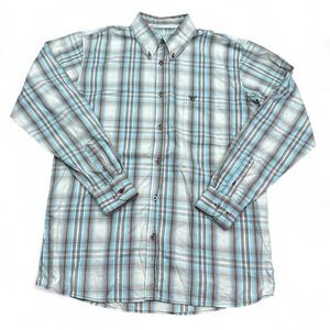 Cowboy Hardware Western Button Down Shirt Mens Size Medium Blue White Plaid